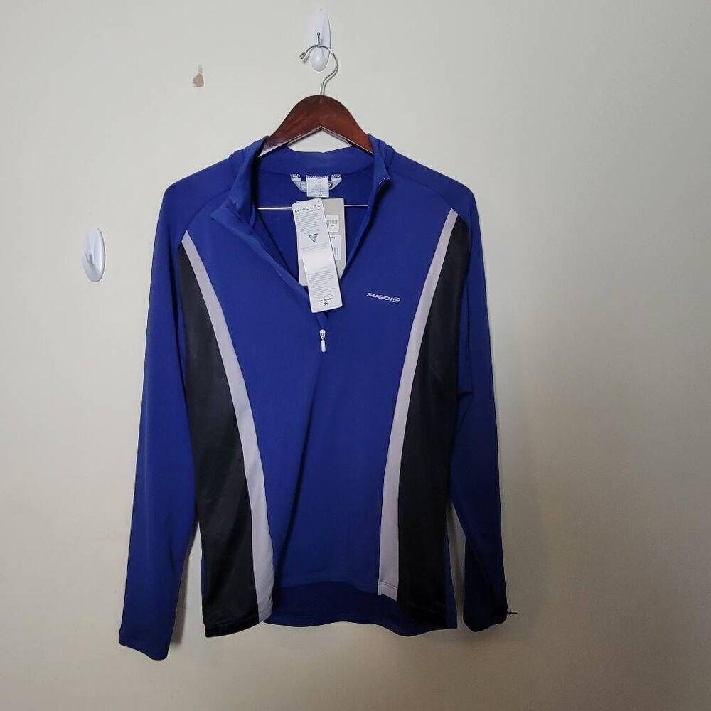 SUGOI WOMENS MIDZERO ZIP LONG SLEEVE TEE BLUE BLACK LARGE